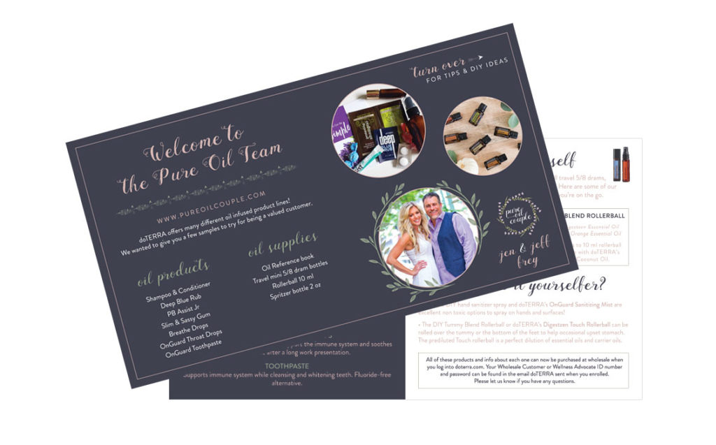 welcome postcard design for essential oil company