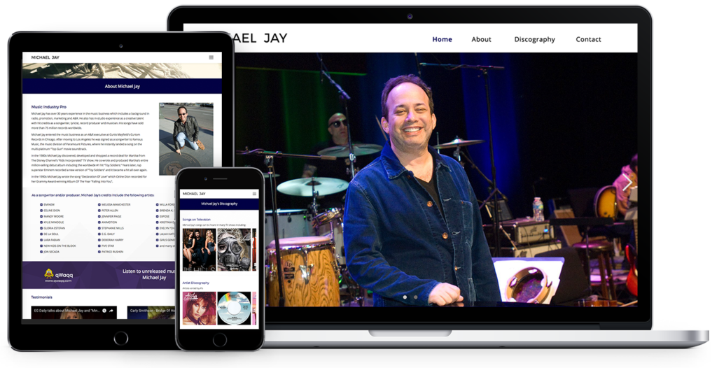 responsive website design for songwriter, Michael Jay